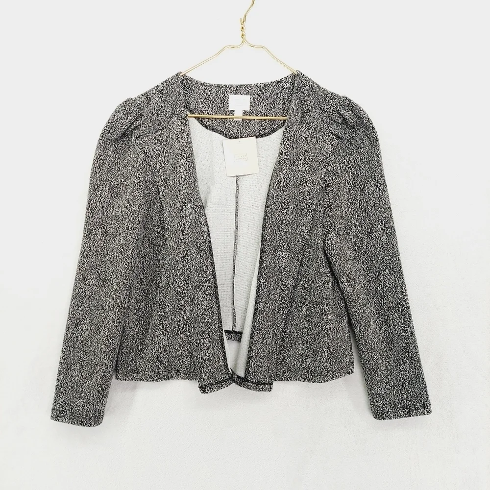 NEW 14th & Union Open Front Cardigan Sweater Gray Jacquard Blazer P4871